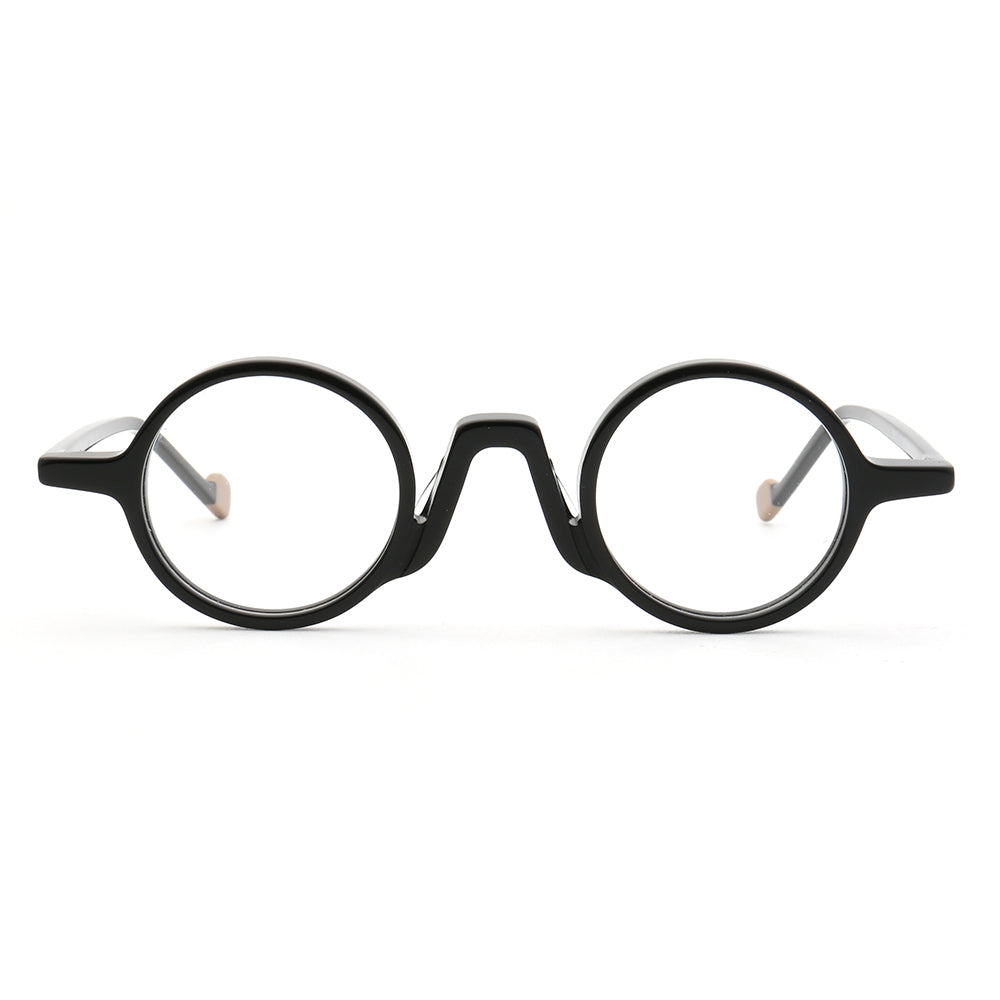 Front view of black round eyeglasses frames