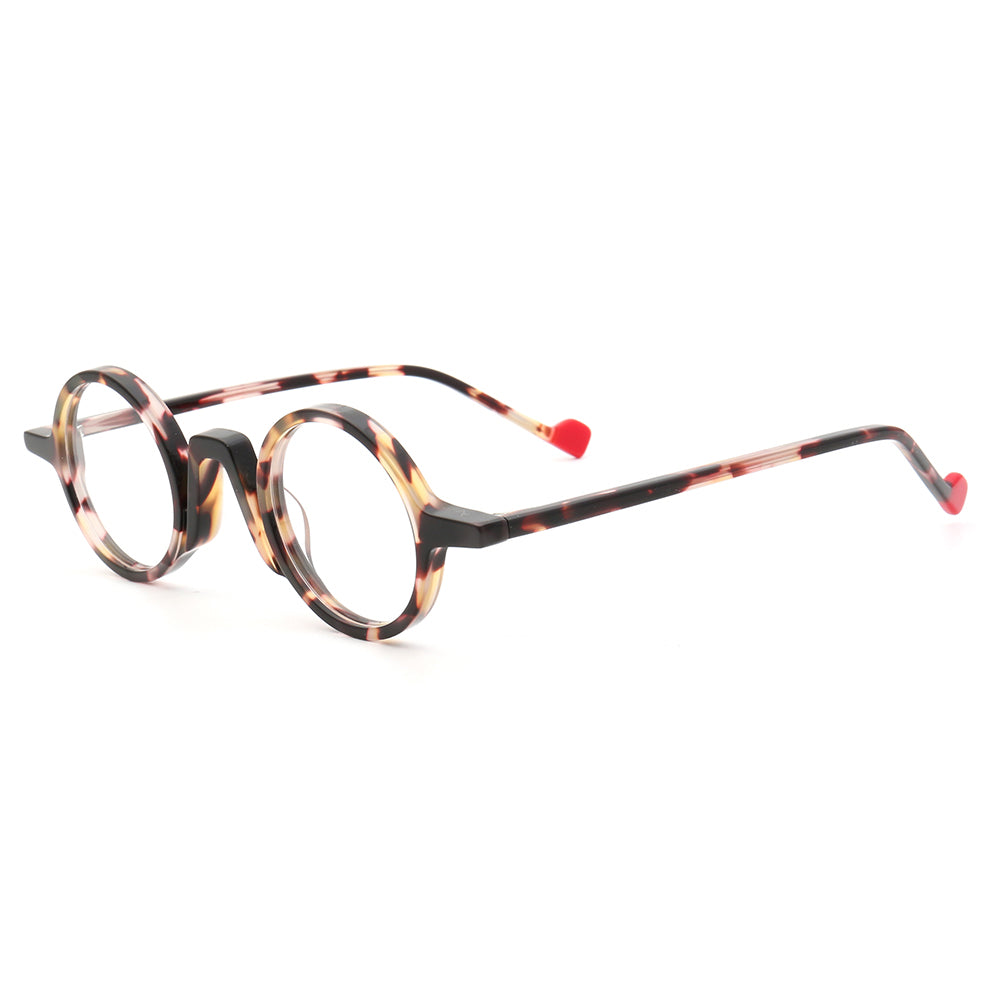 Tortoise and red eyeglass frames