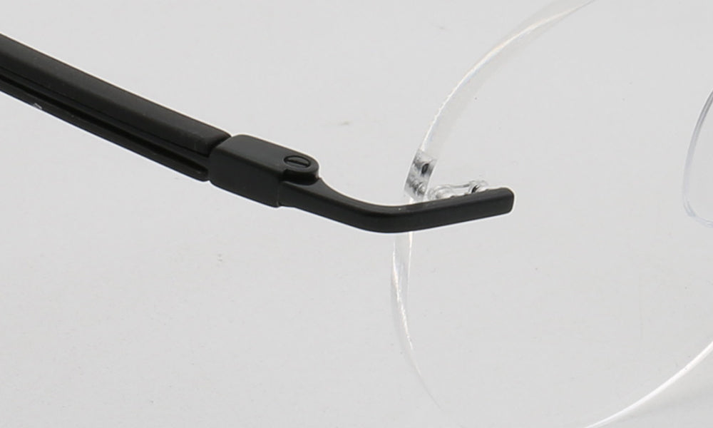 Temple of round rimless metal eyeglasses