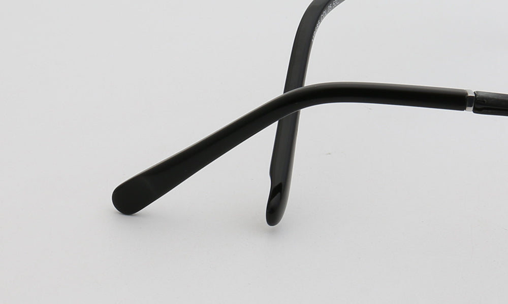 Temple tips of round rimless metal eyeglass frames