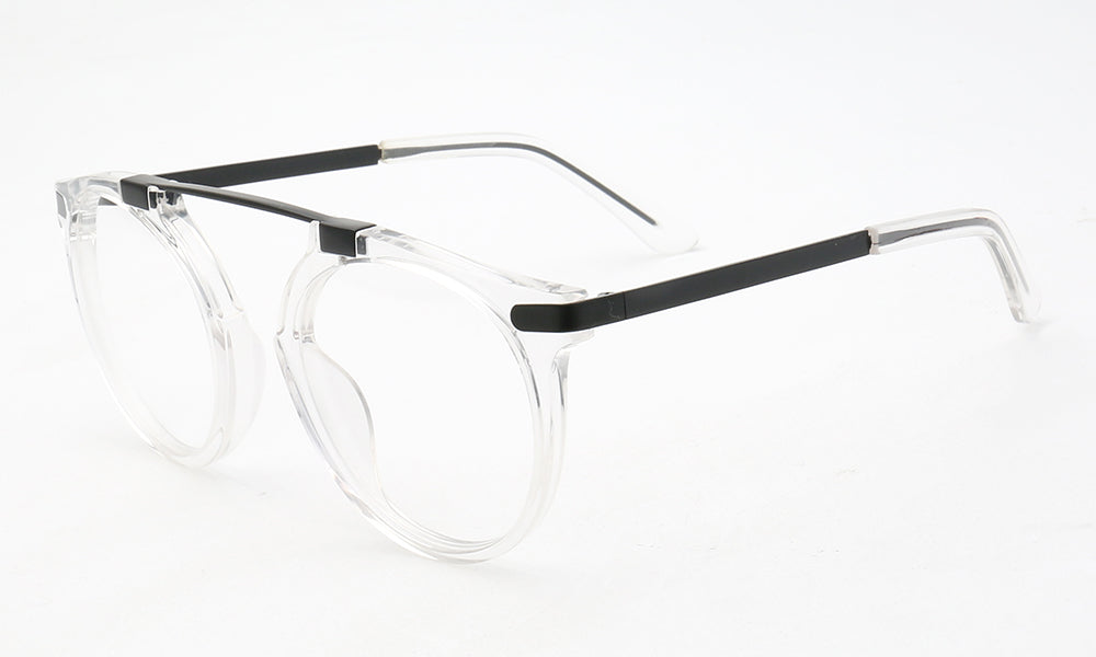 A pair of clear flat top retro glasses frames