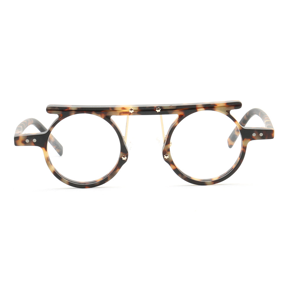 Front view of round retro tortoise glasses frames