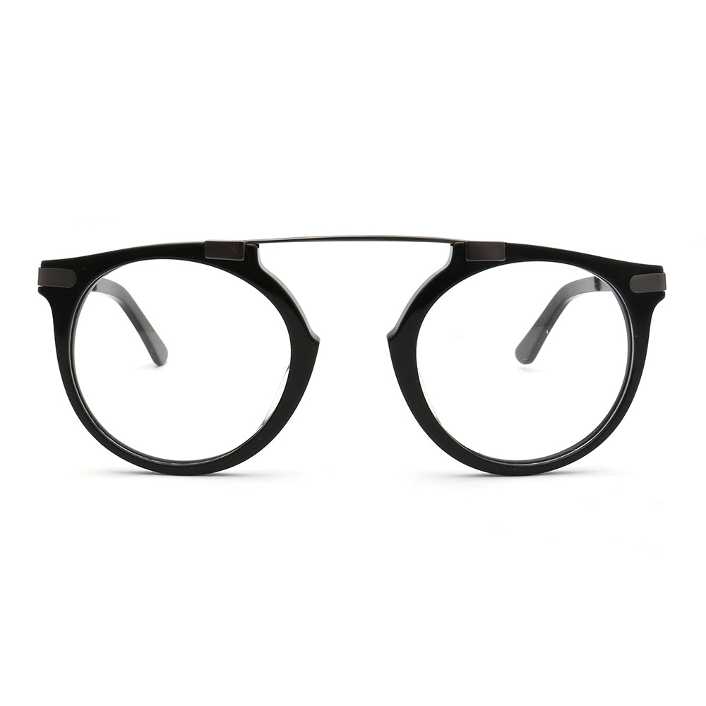 A pair of round full rim flat top eyeglasses