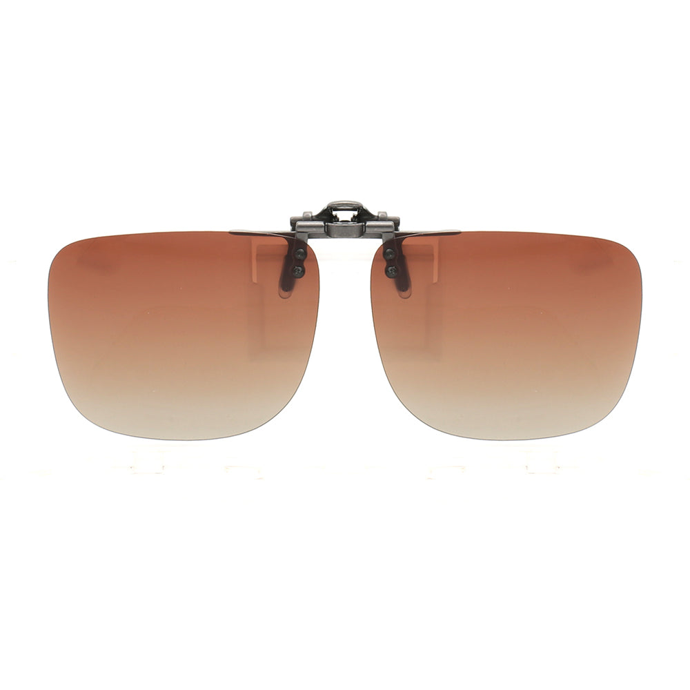 Auburn colored square clip on sunglasses