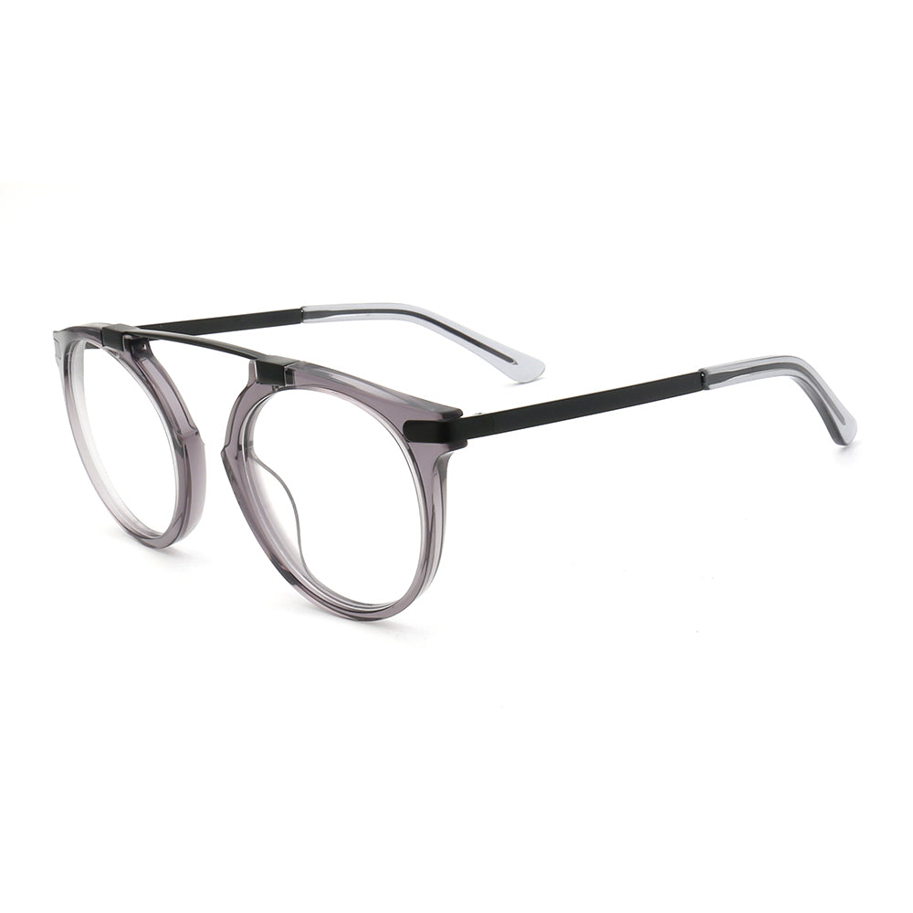 A pair of grey retro flat top glasses