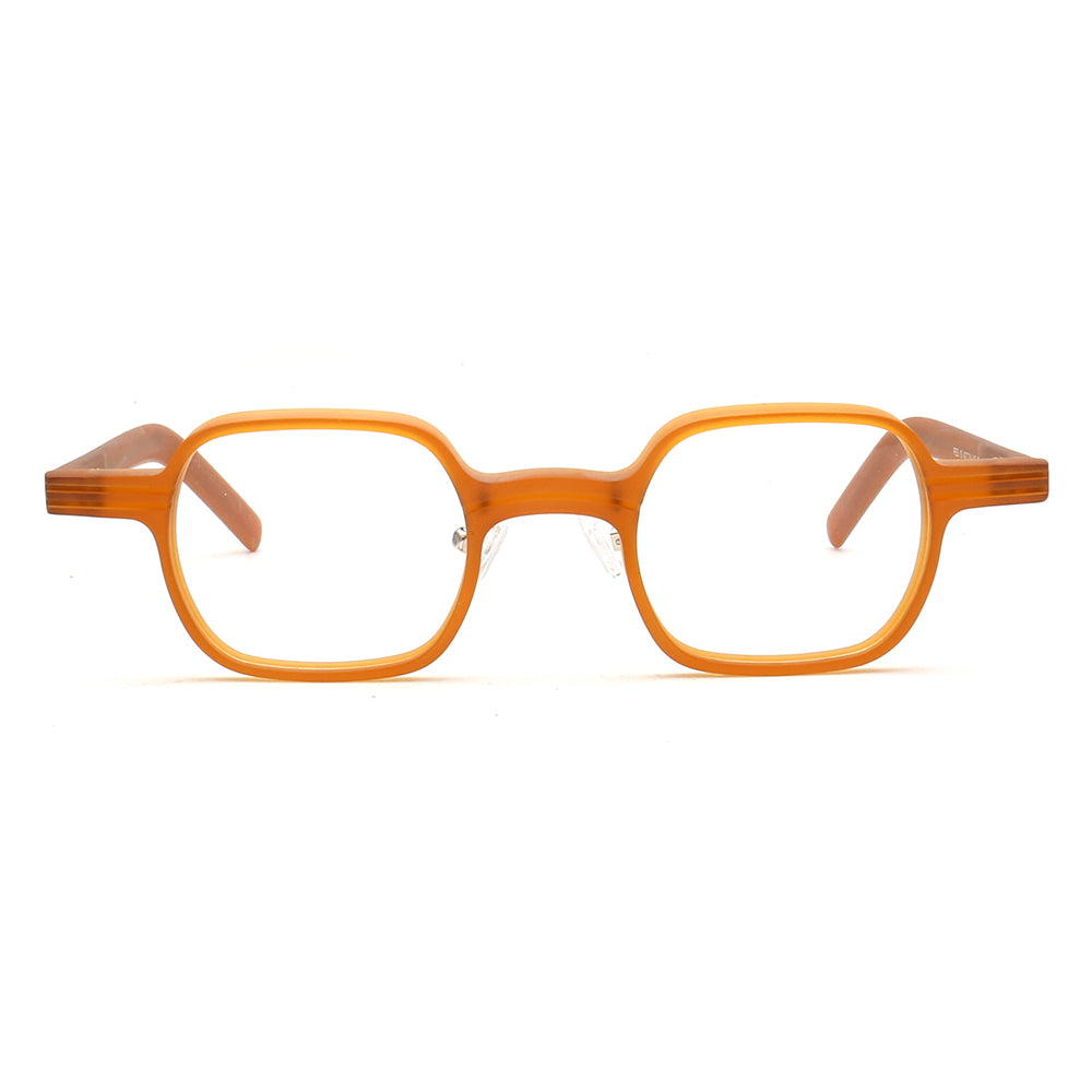 Front view of orange square full rim eyeglasses