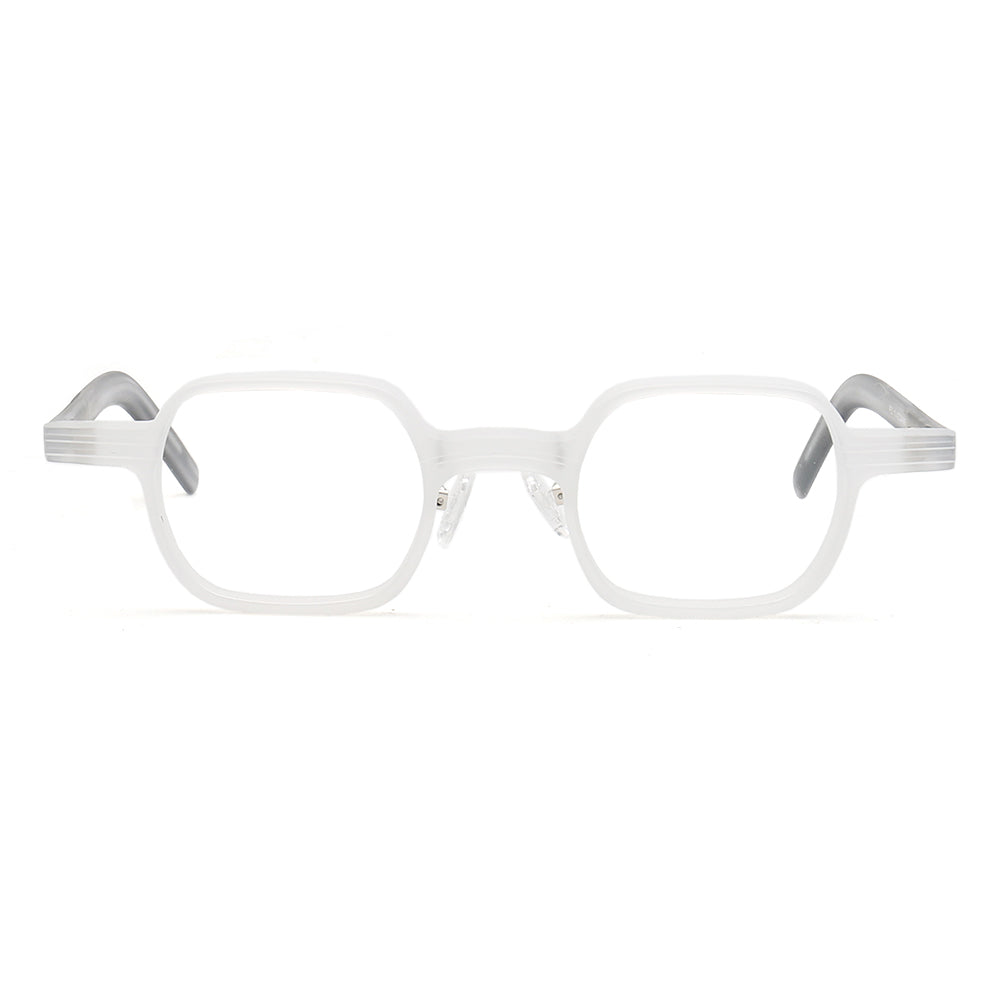 Front view of clear and black square full rim eyeglasses