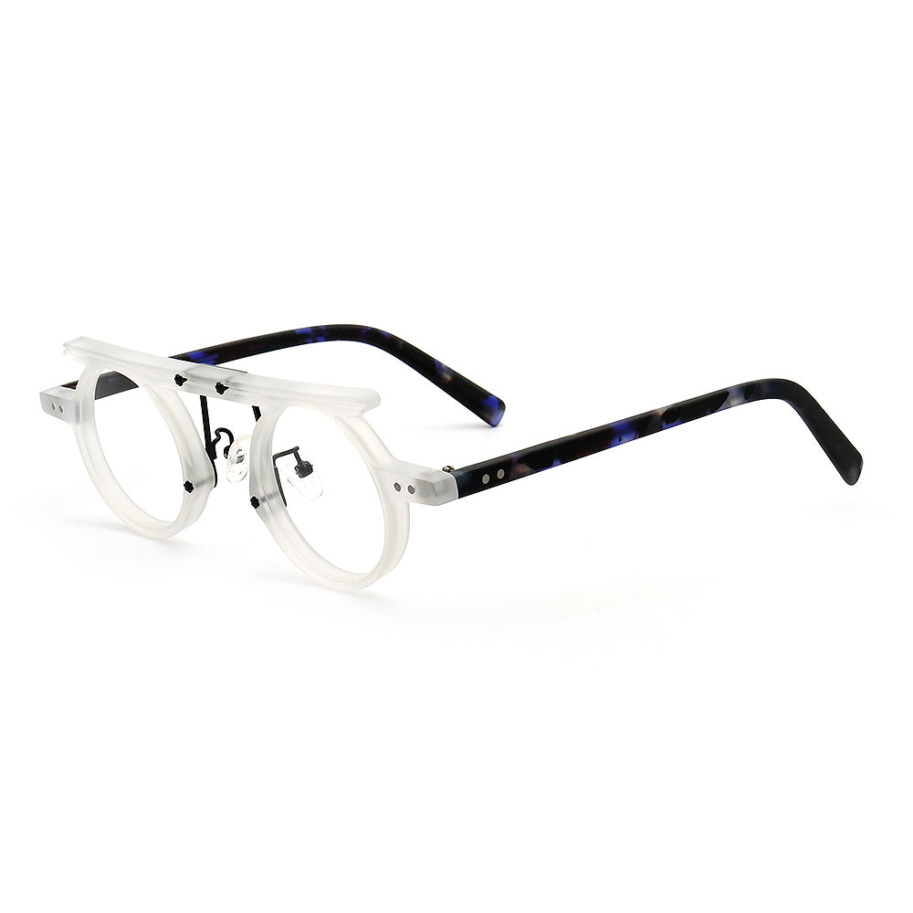 Side view of clear flat top retro eyeglass frames