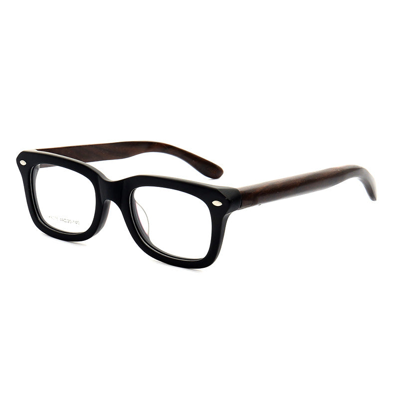 Side view of full rim square wooden glasses frames