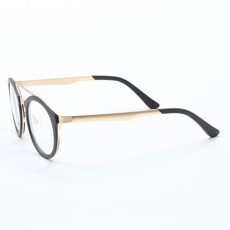 Side view of round black acetate glasses frames