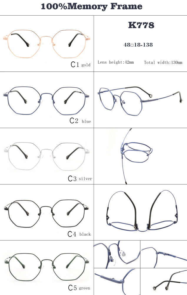 Geometric memory metal full rim eyeglasses