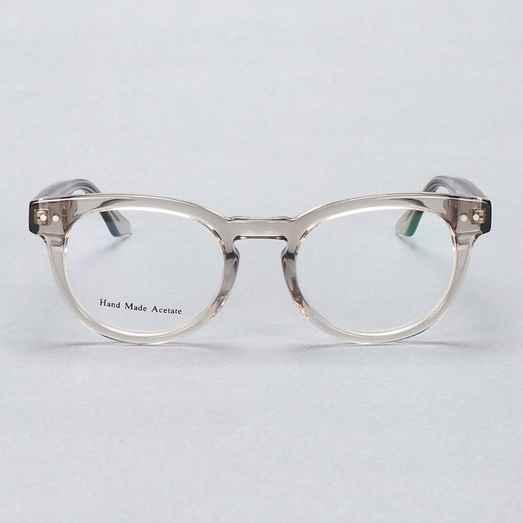 A pair of clear full rim round glasses frames