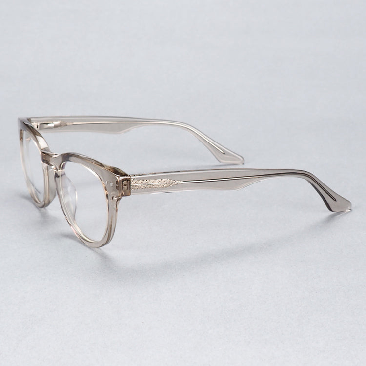 Side view of clear full rim round glasses frames