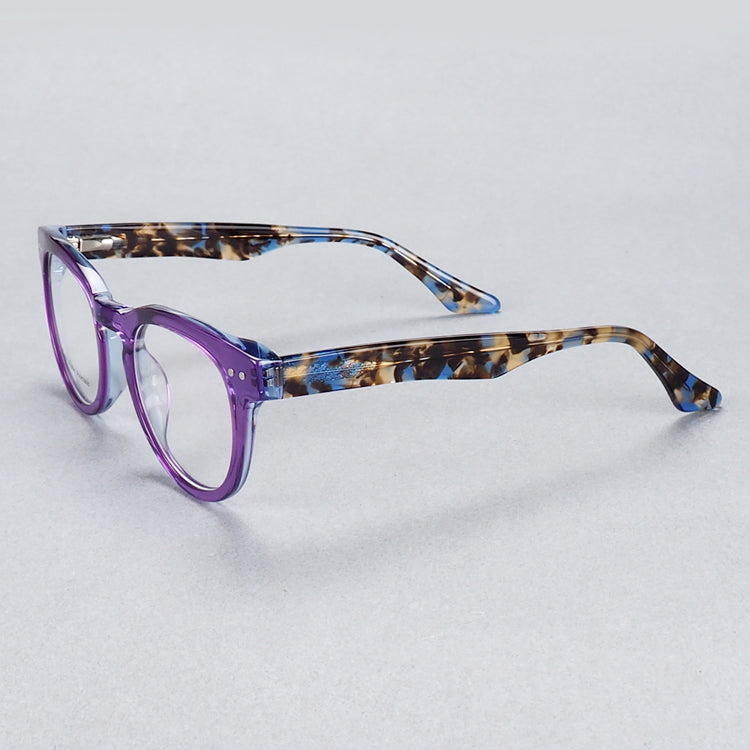 Side view of purple round full rim glasses frames