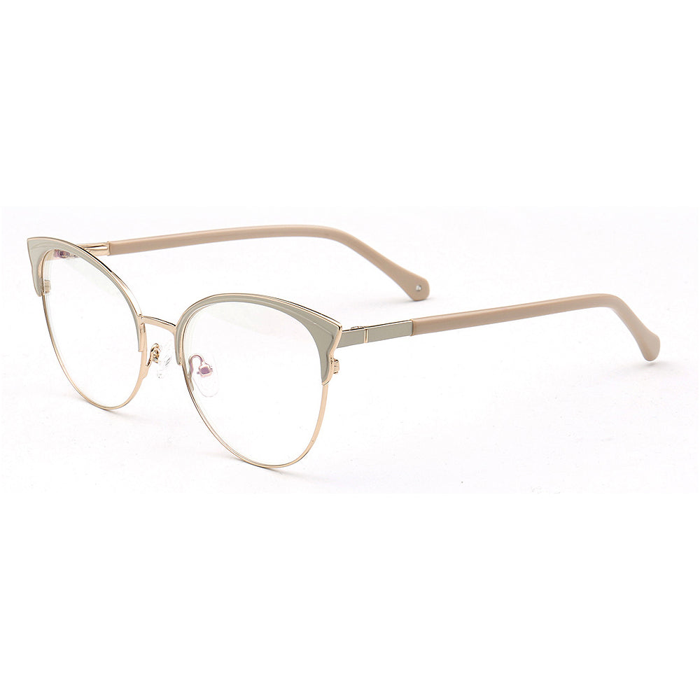 Side view of womens beige stainless steel glasses