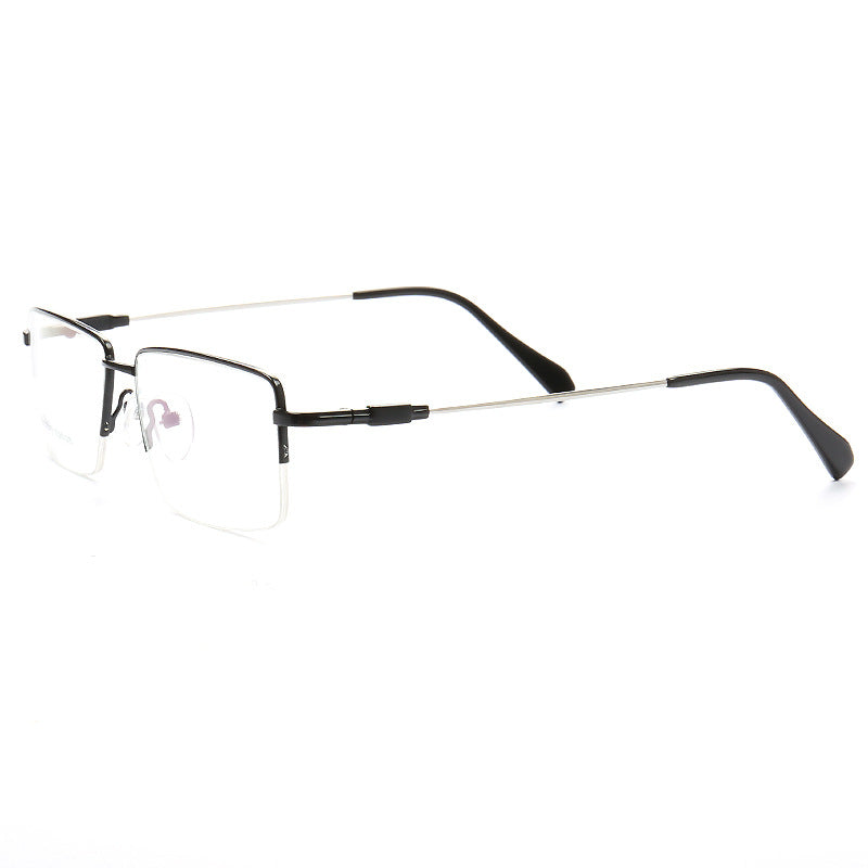 Side view of black half rim semi rimless eyeglass frames
