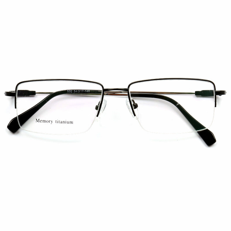 A pair of black half rim semi rimless eyeglass frames