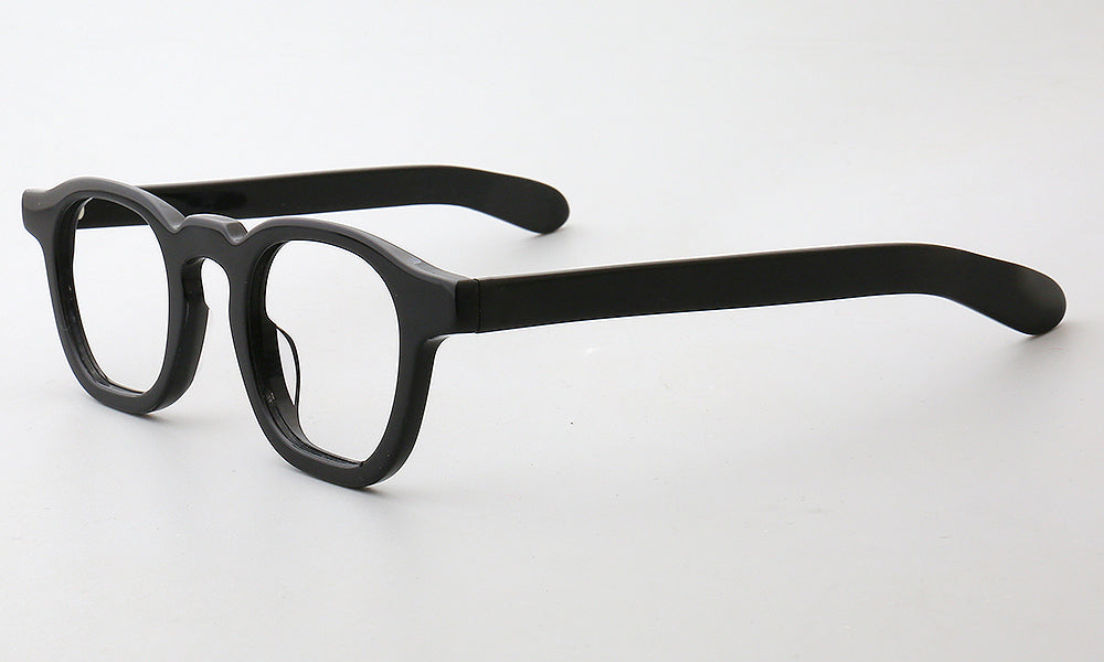 Side view of black full rim acetate eyeglasses frames