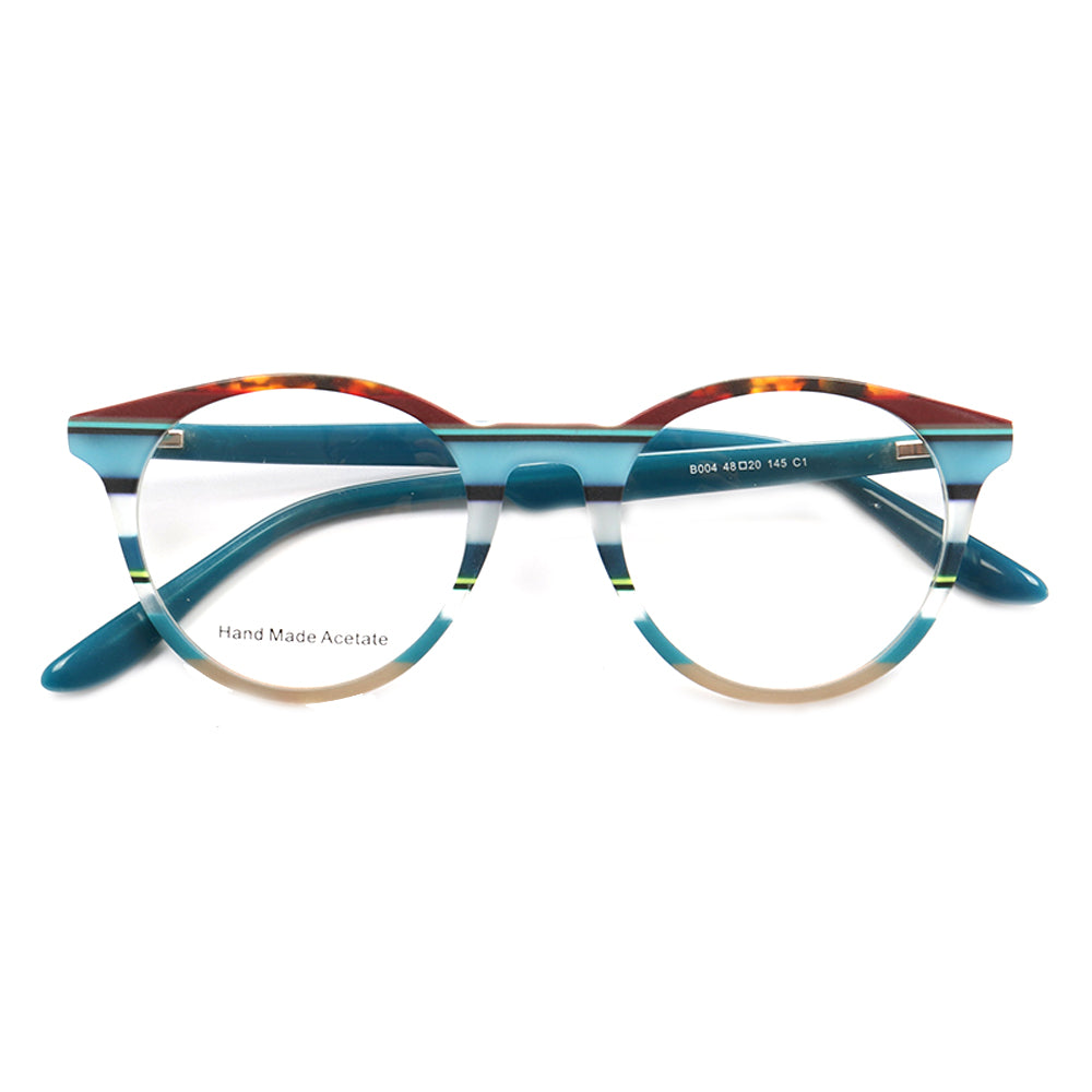 Front view of round full rim blue acetate eyeglasses