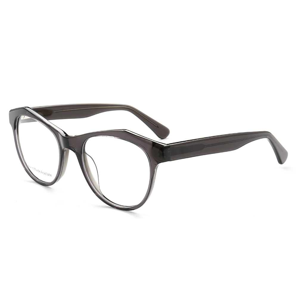 Side view of transparent grey cat eye glasses for women