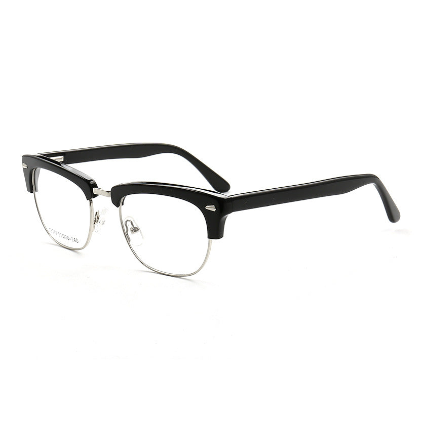 Side view of black half rim retro eyeglasses