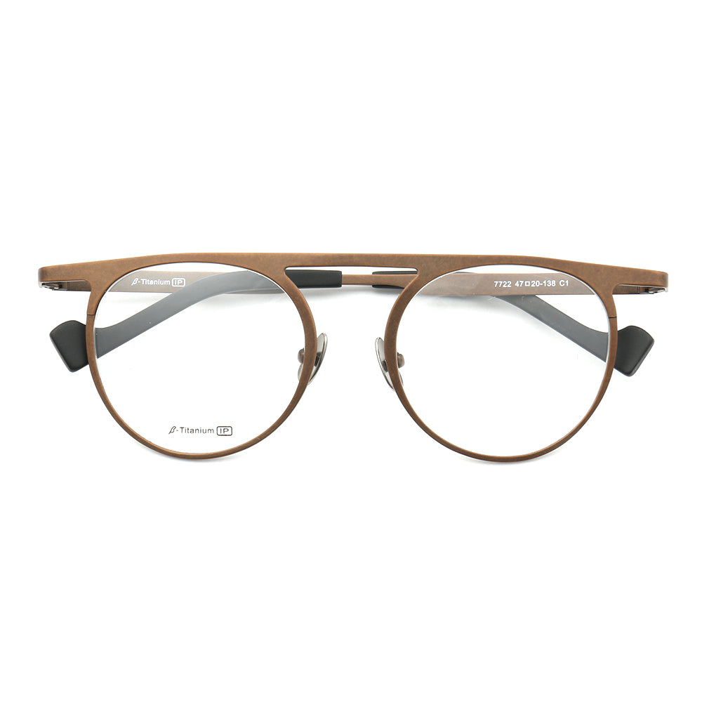 Front view of bronze flat top retro eyeglasses