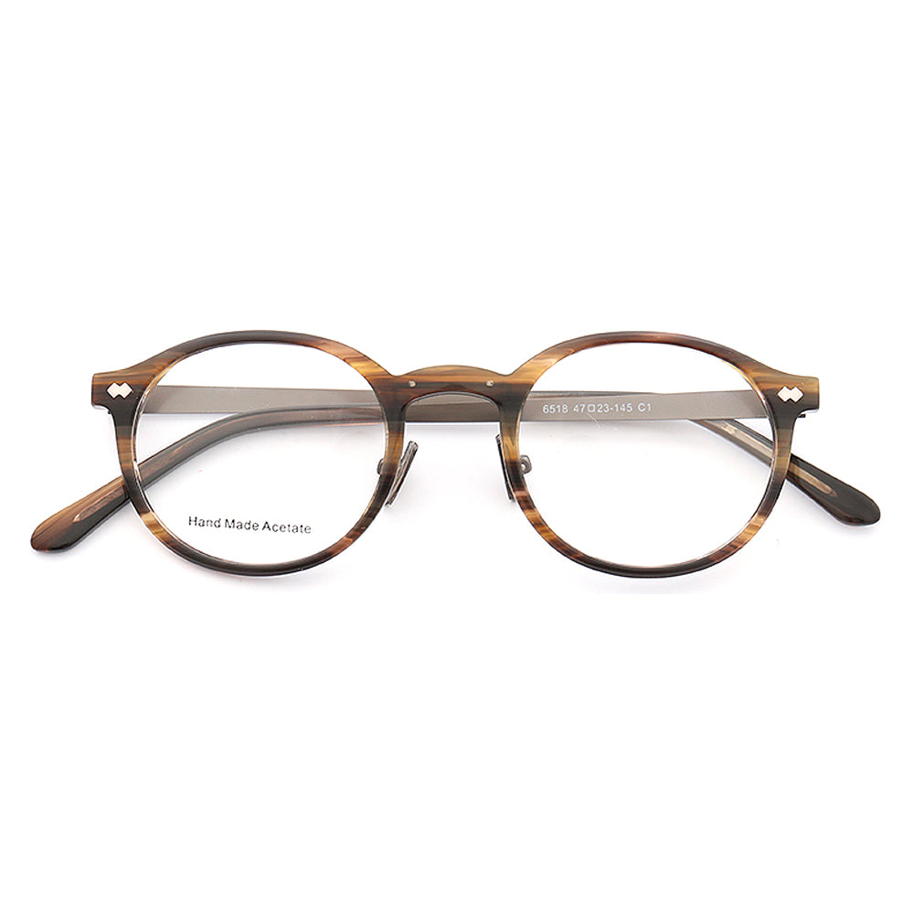 Brown metal and acetate round eyeglasses