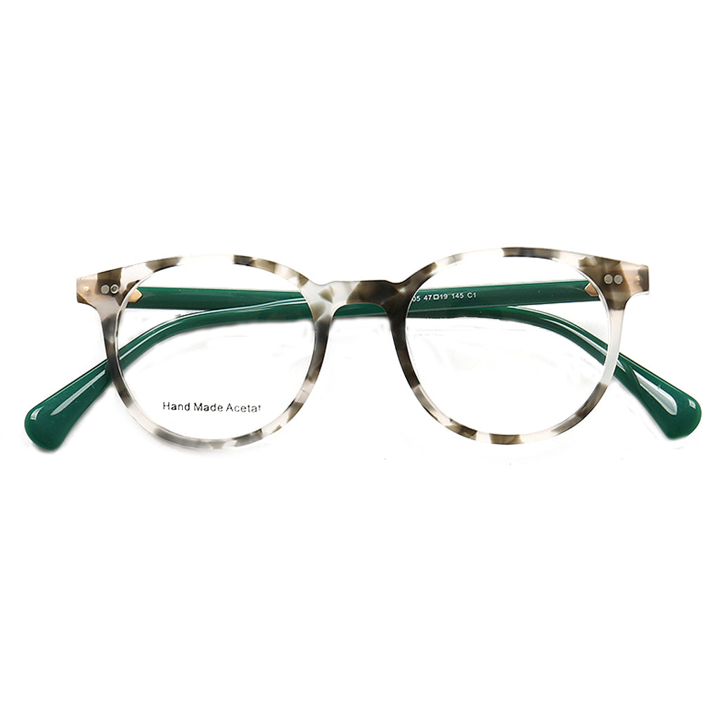 Green patterned round eyeglasses