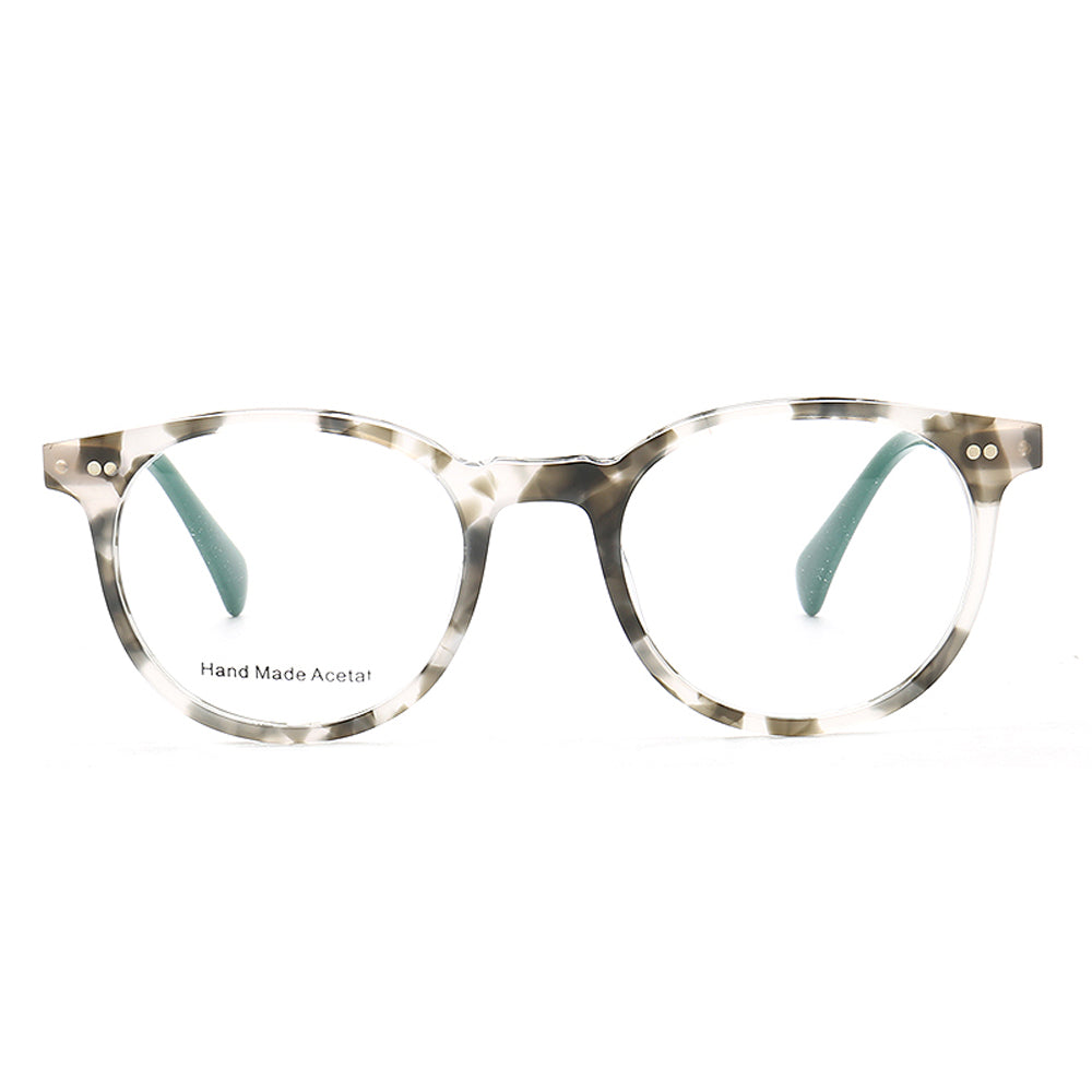 Front view of green patterned eyeglasses