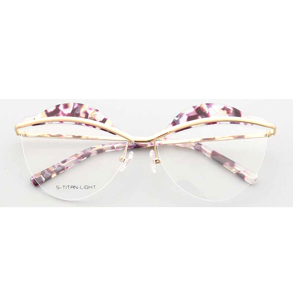 A pair of floral rimless cat eye glasses for women