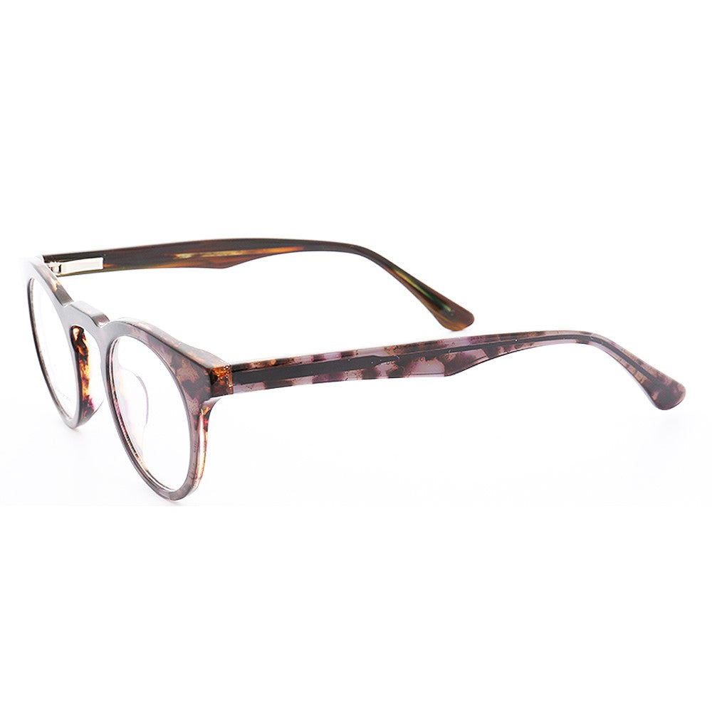 Side view of multicolored round retro glasses frames