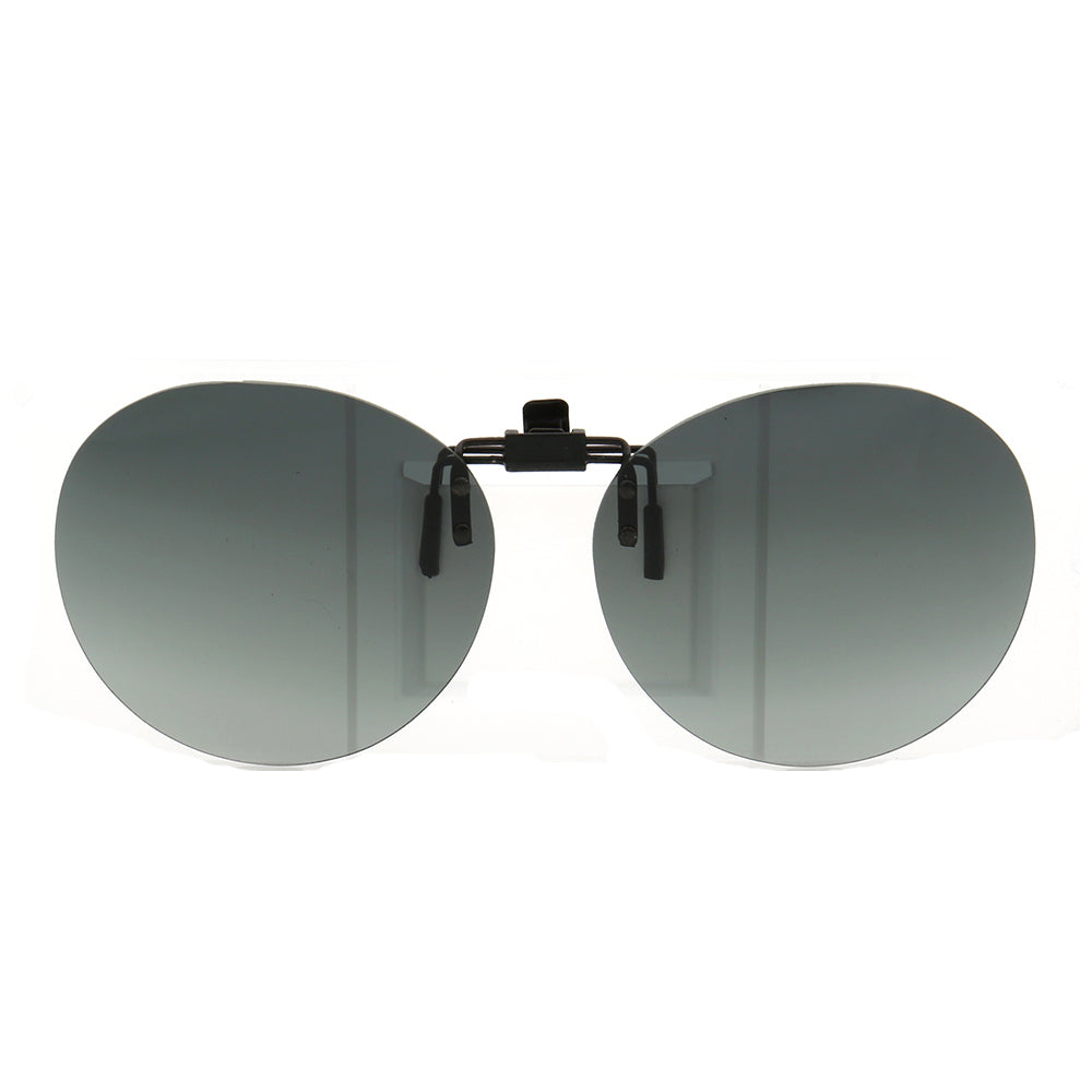 Round grey clip on sunglasses