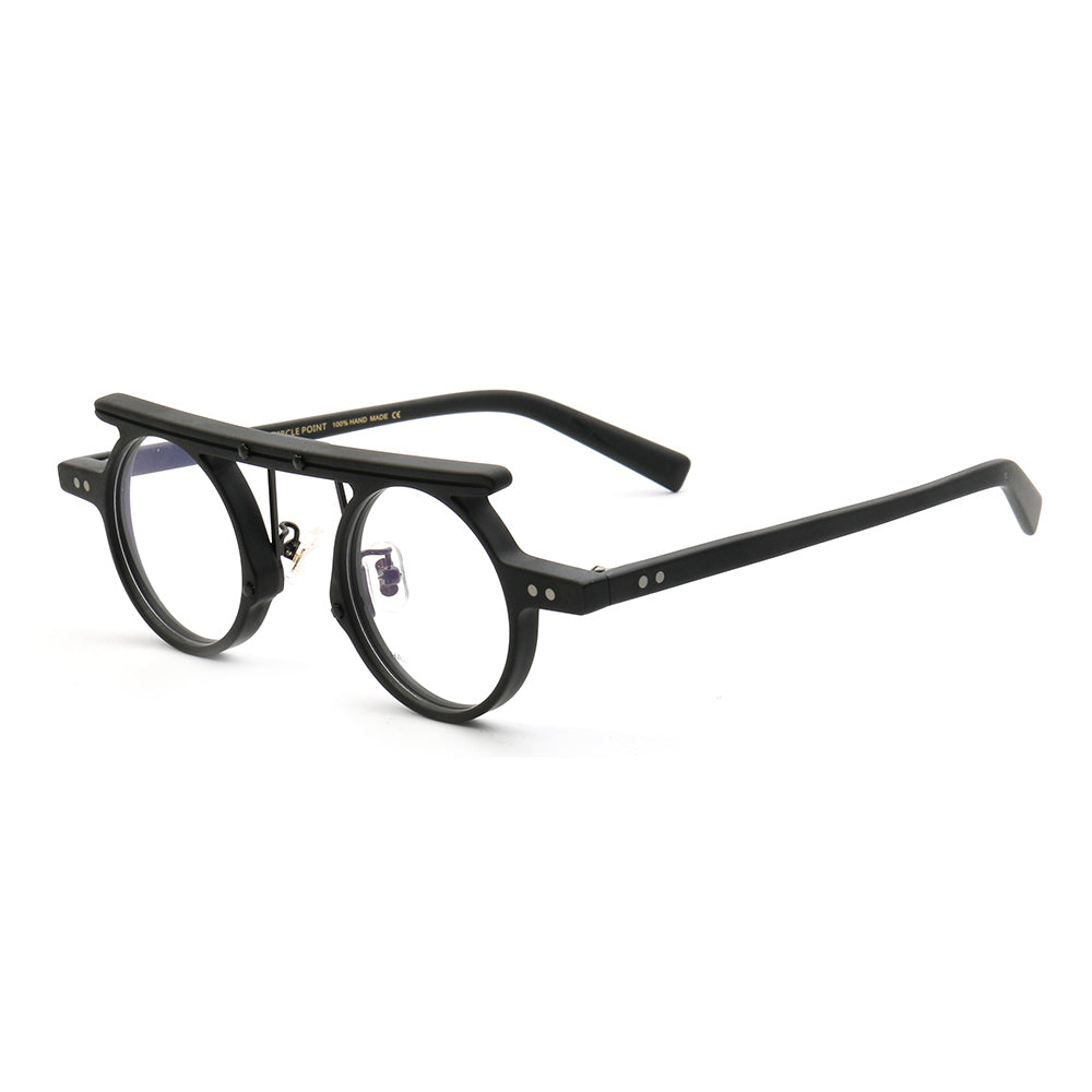 Side view of flat top round retro eyeglasses