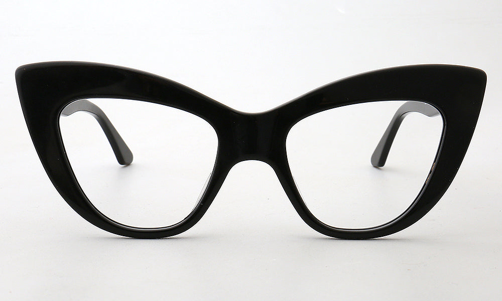 Front view of black oversized cat eye glasses frames