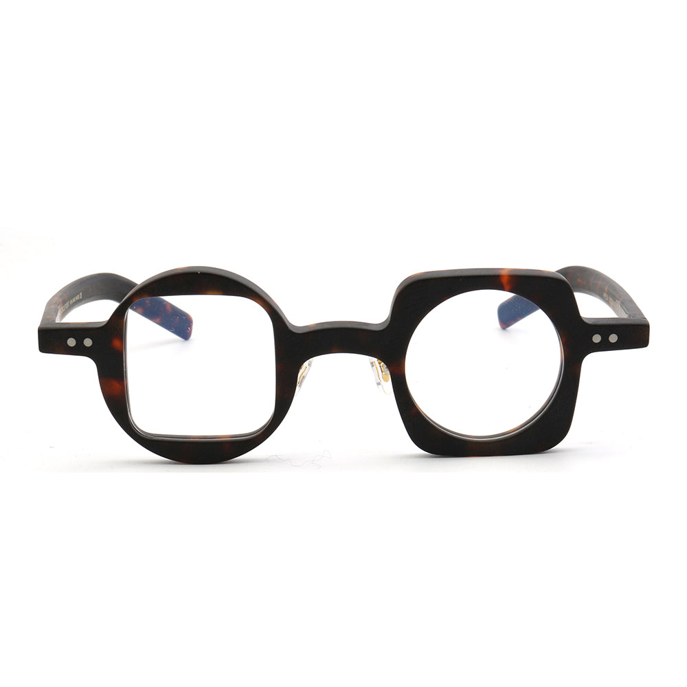 Front view of dark tortoise mismatch glasses