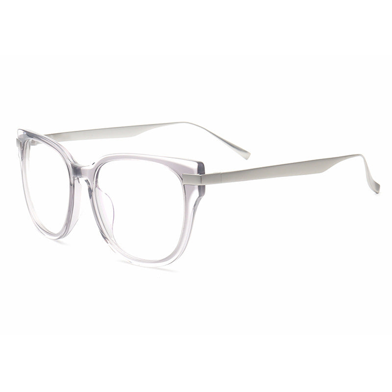 Side view of grey full rim titanium eyeglasses for women