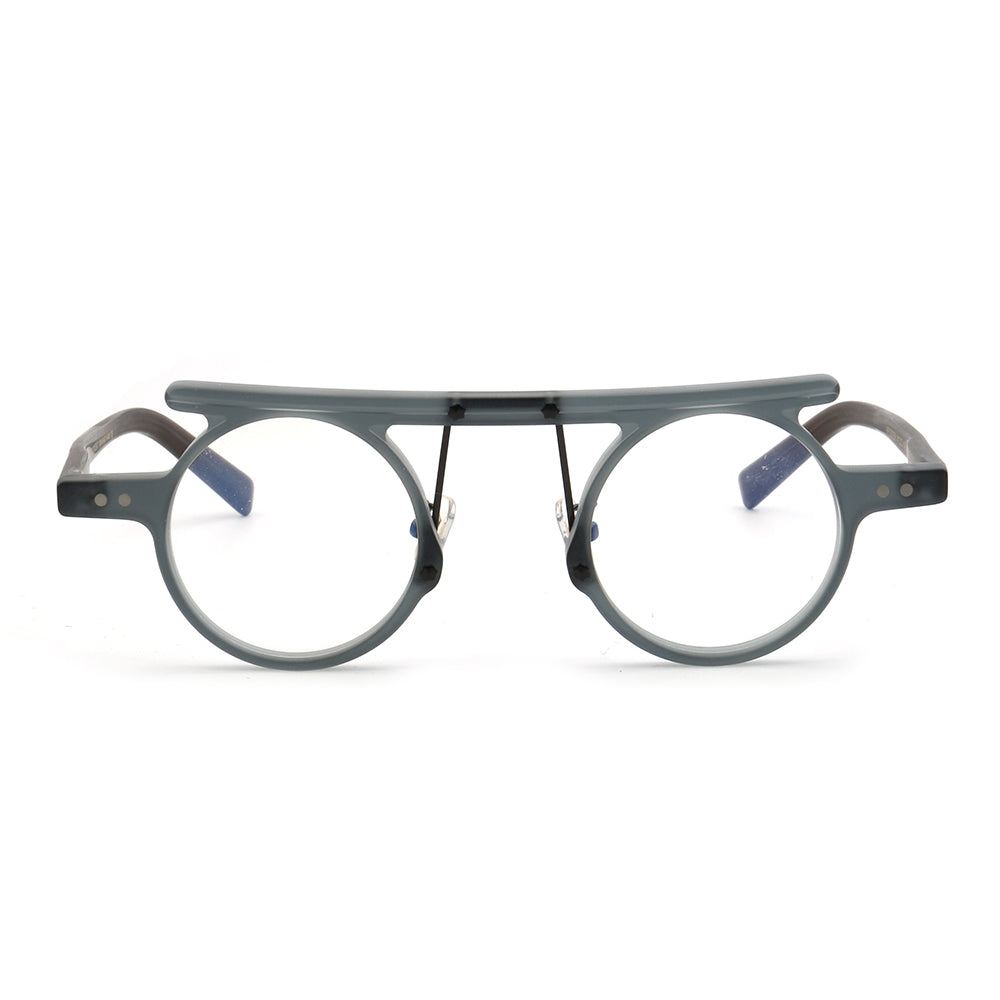 Front view of grey flat top retro eyeglass frames