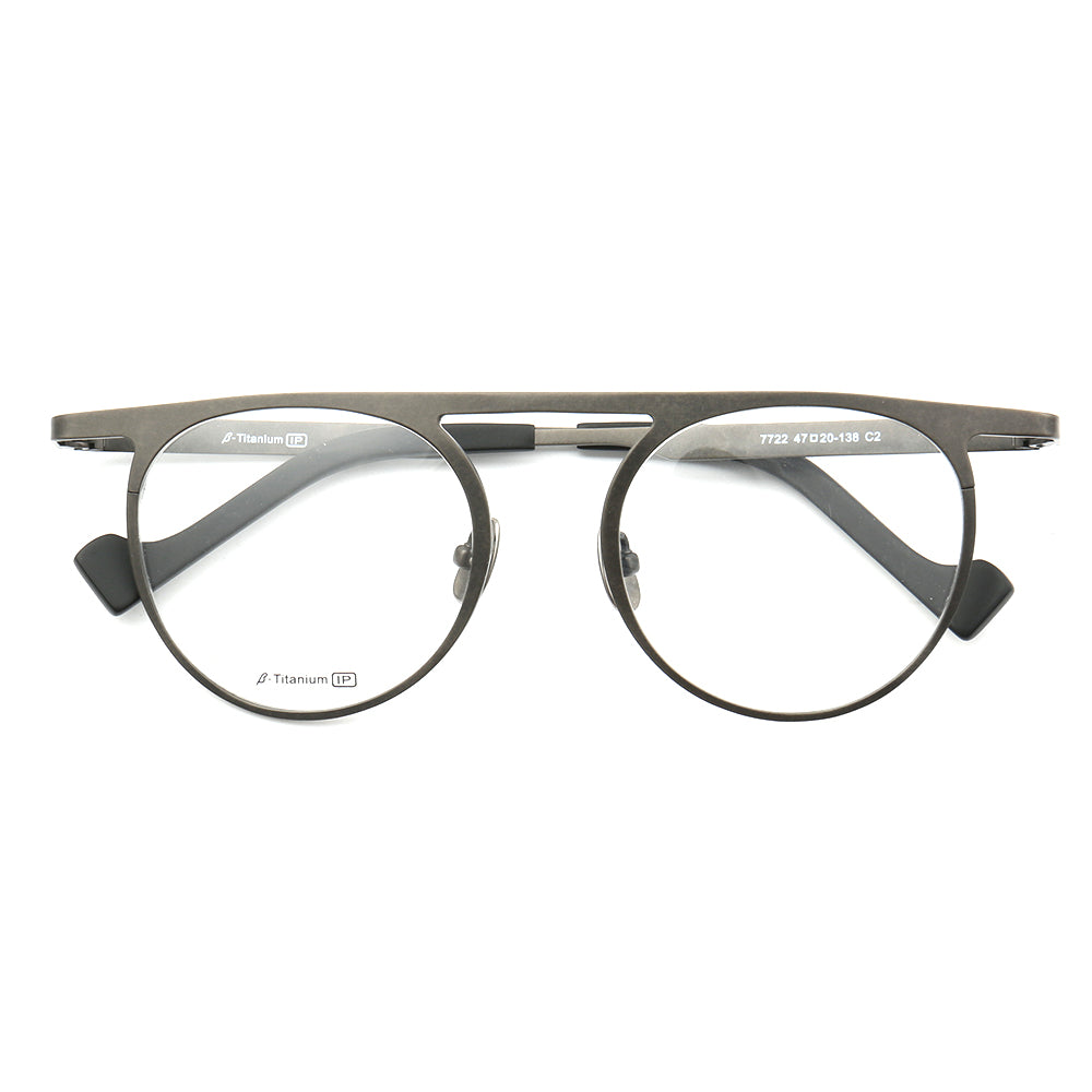 Grey flat top retro titanium eyeglasses