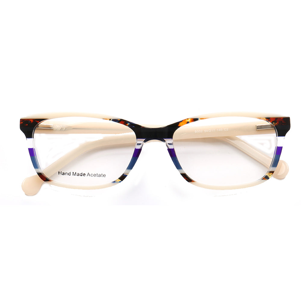 A pair of striped acetate glasses frames for women