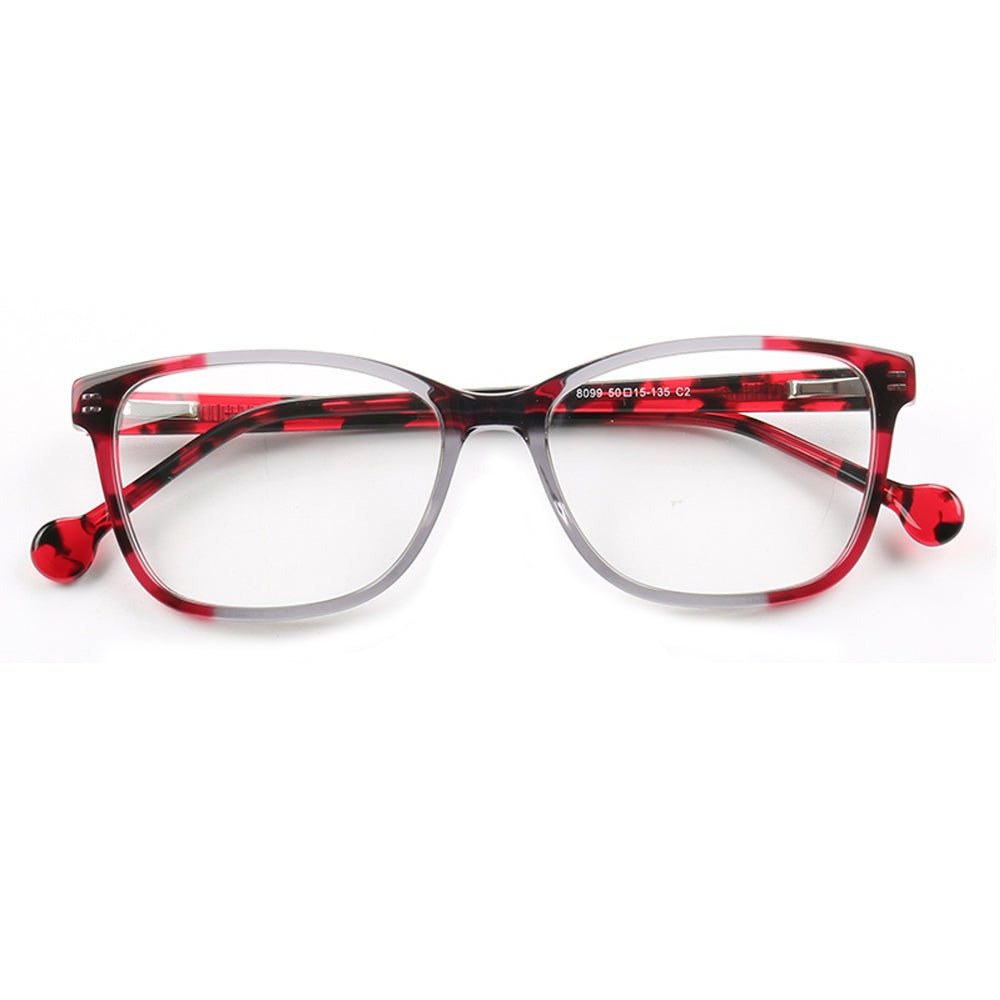 Red and white tortoise shell eyeglass frames