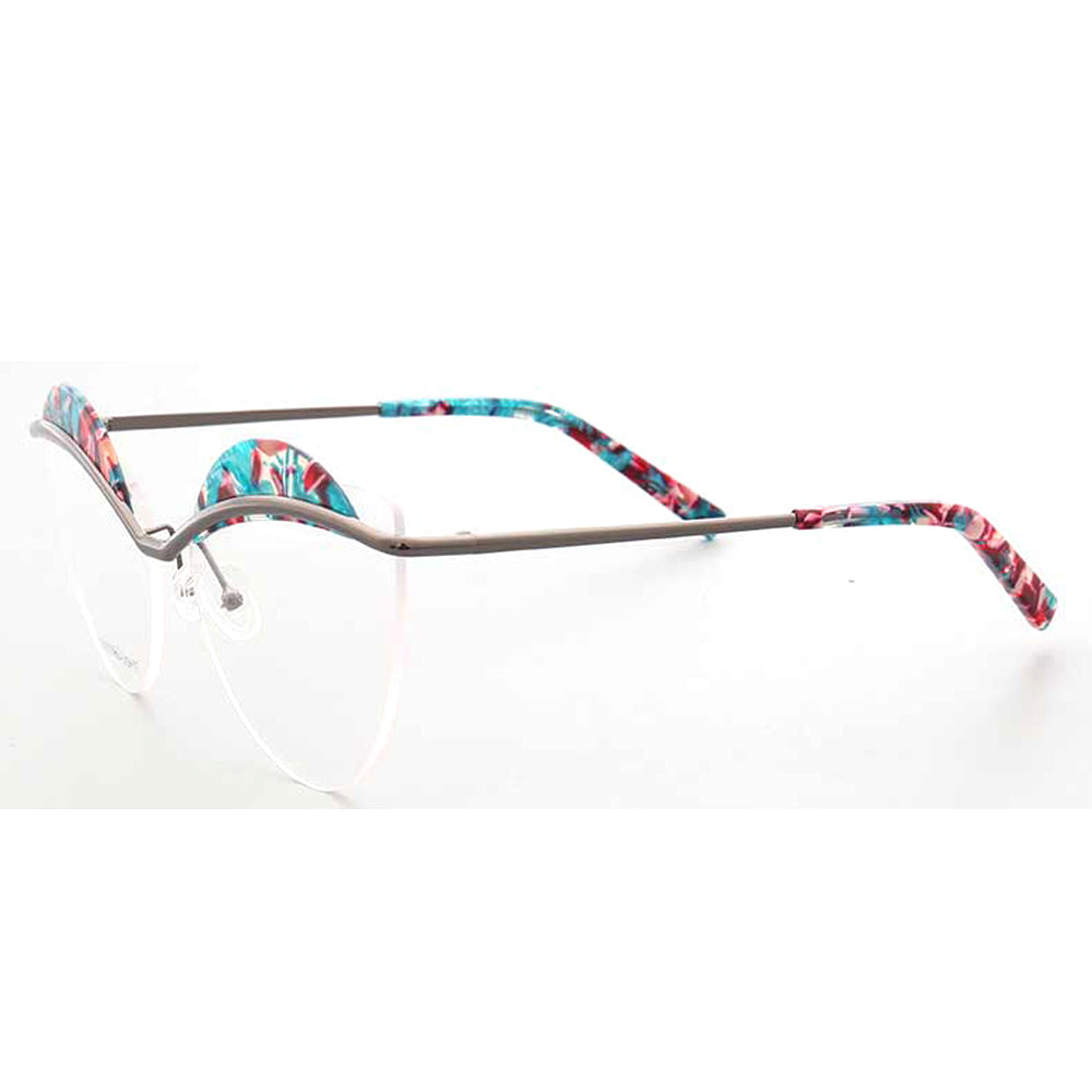 Side view of patterned rimless glasses for womenm