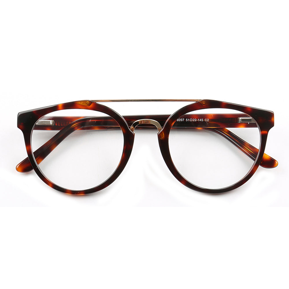 Double bridge tortoise shell round eyeglasses