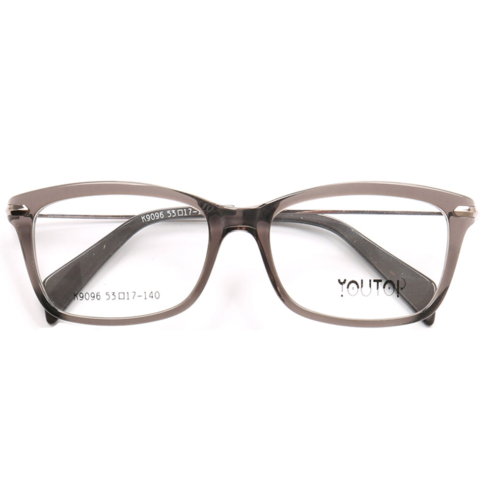 A pair of grey composite eyeglass frames
