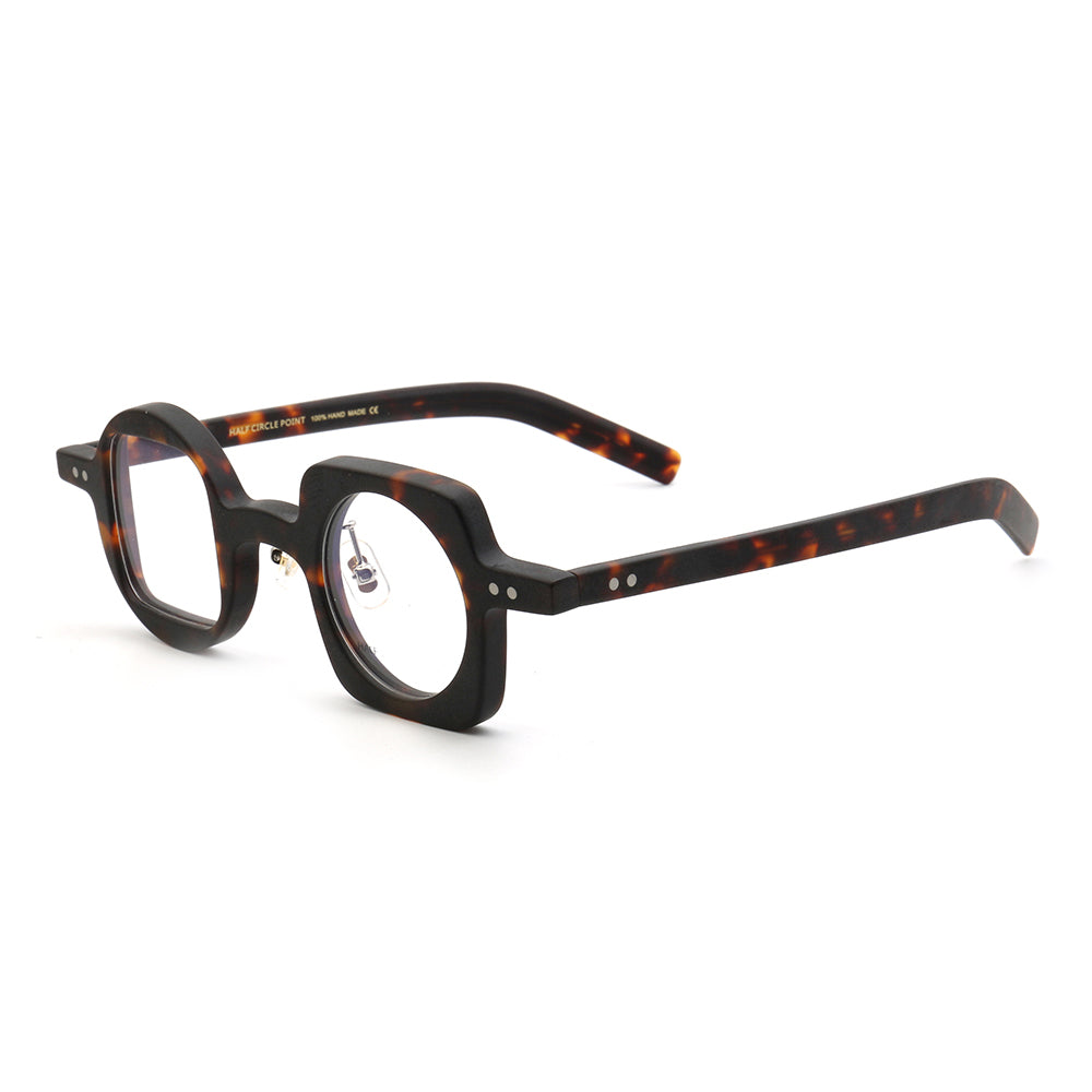 Side view of dark tortoise mismatch glasses