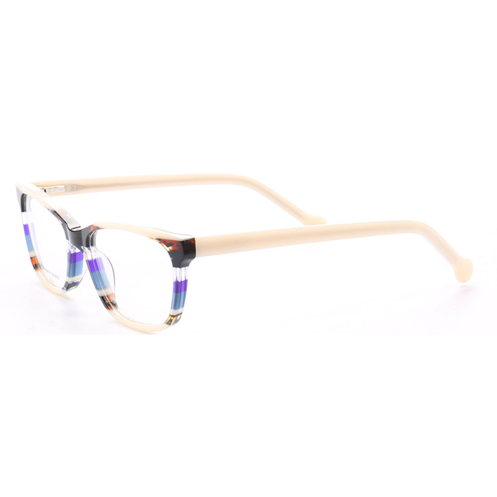 Side view of striped acetate glasses frames for women