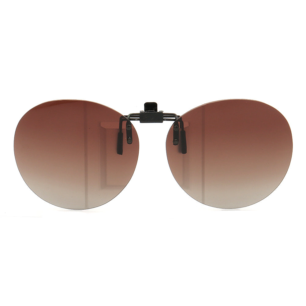 Round tea colored clip on sunglasses