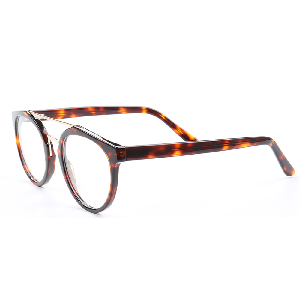 Side view of double bridge tortoise shell eyeglass frames