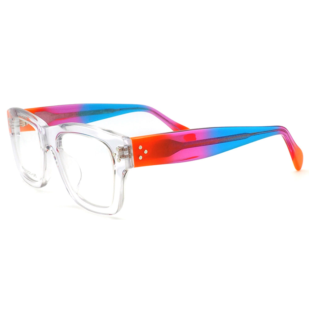 Side view of clear square gradient eyeglasses