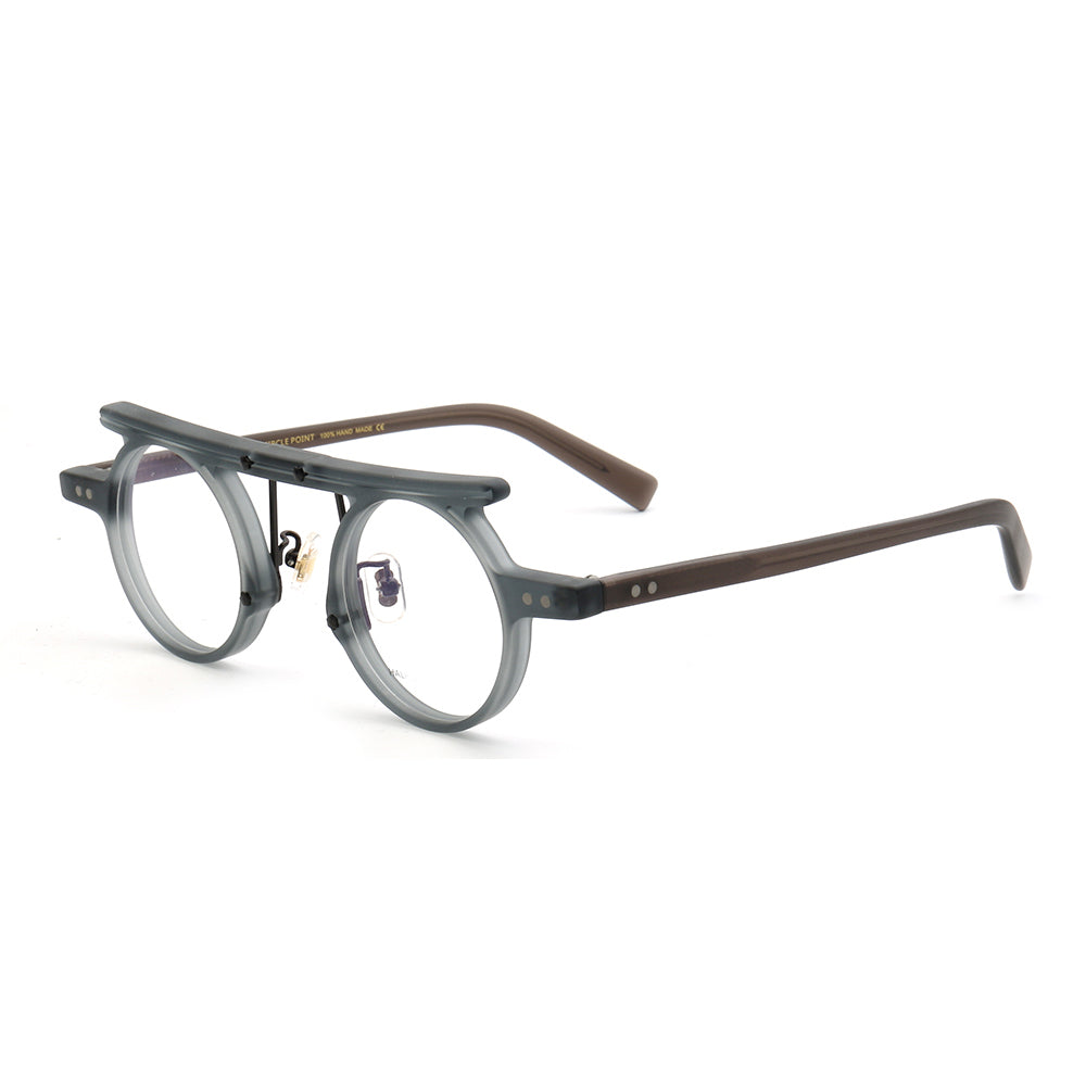 A pair of grey flat top round retro eyeglasses