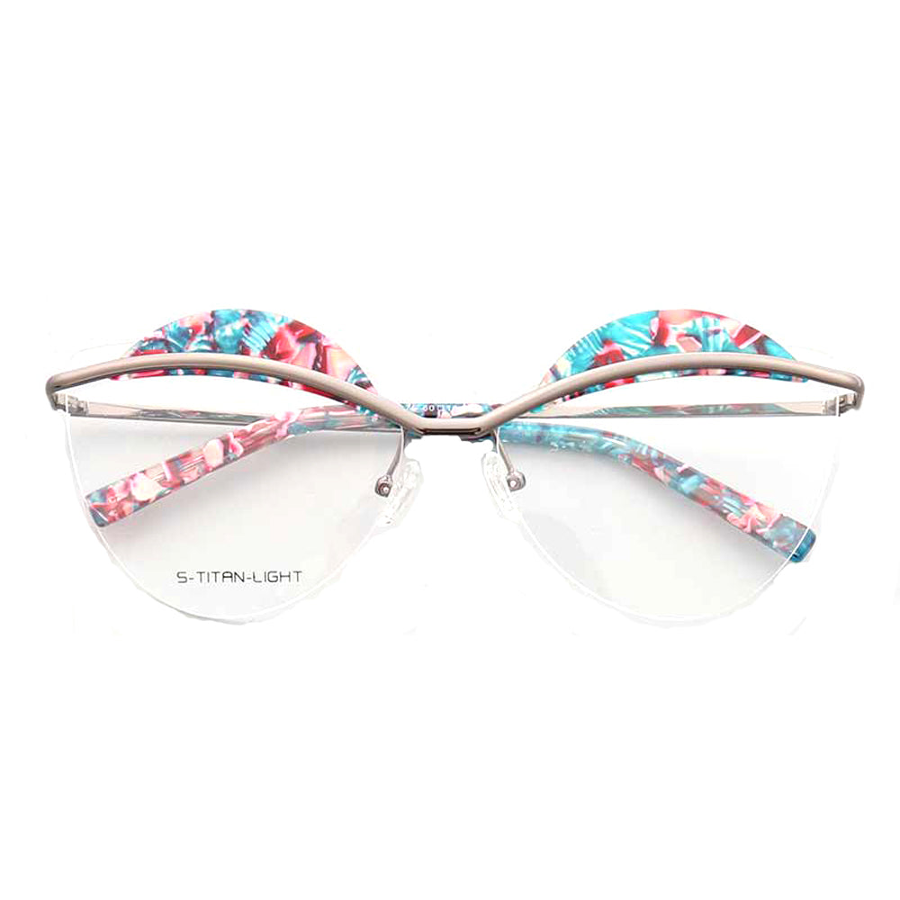 A pair of patterned rimless glasses for women